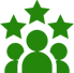 A green image of five stars and a person.